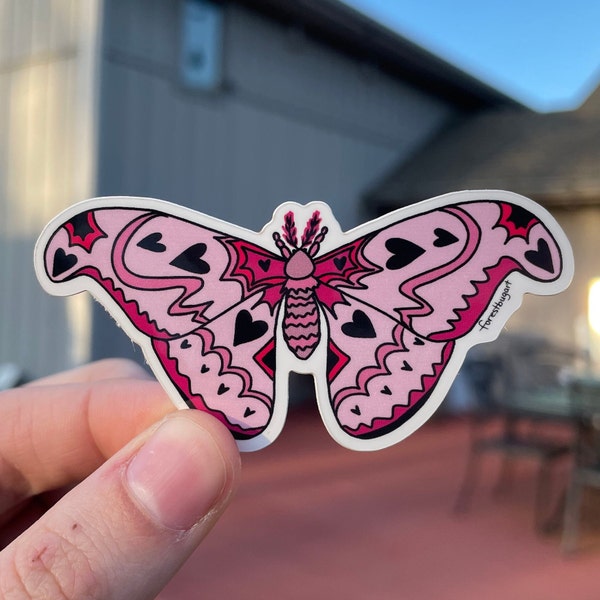 Lady atlas sticker | Cute pink atlas moth sticker