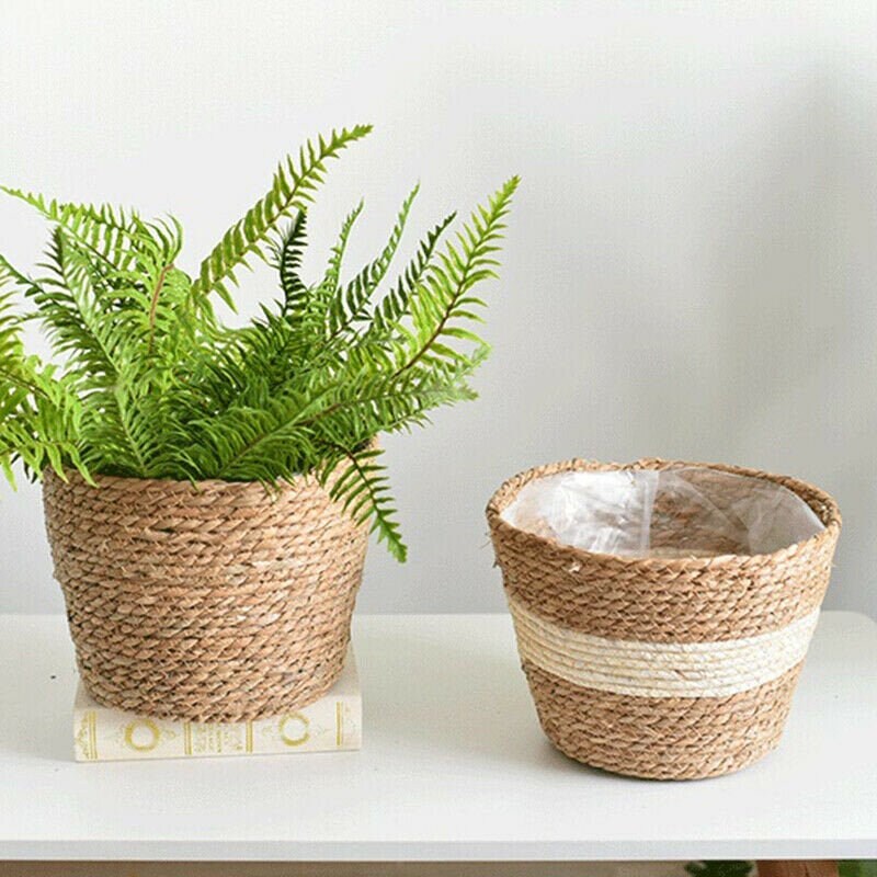 Woven Storage Plant Pot Basket Garden Flower Vase Lined Etsy