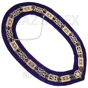 Masonic Regalia Grand Lodge Master Mason Chain Collar Golden Purple Backing