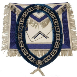 MASONIC WORSHIPFUL MASTER  Apron lodge Blue With Chain Collar and jewel Gift Foe Him