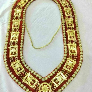 MASONIC SHRINER'S COLLAR Gold on Red Velvet with Rhinestones Gift For Him
