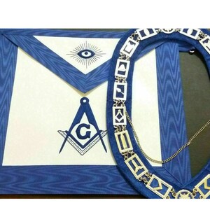 MASONIC BLUE OFFICER Master Mason Apron and Chain Collar, Master Mason Apron