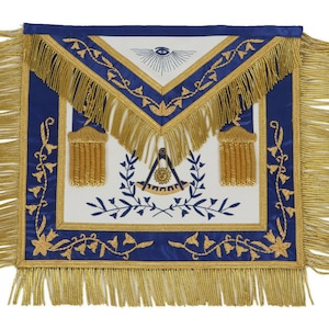 Masonic Past Master Blue Lodge Apron Blue Silk Border Gold Embroidery Handmade Gift For HIM