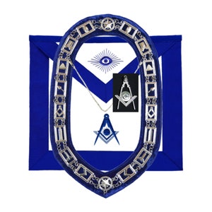 Masonic Blue Lodge Officer Senior Deacon Apron Silver Chain Collar and jewel