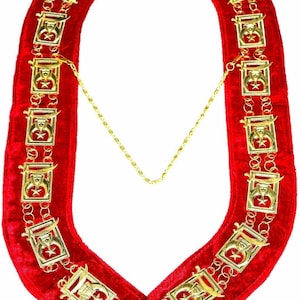 Masonic Shriner Chain Collar Gold Plated RED VELVET BACKING Gift For Him