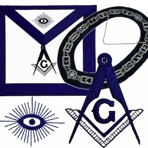 Blue Lodge Chain Collar and Master Mason Apron with Square Compass Package