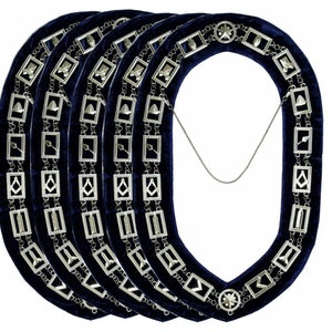 5 PCS Masonic Regalia Master Mason SILVER Metal Chain Collar BLUE Backing