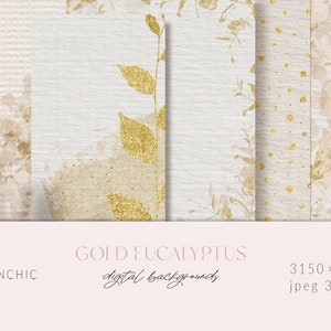 Gold Eukalyptus Hochzeitspapier, Laub druckbare Aquarell Muster, Herbst botanische Clipart, Einladungskarte, digitaler Download Scrapbook