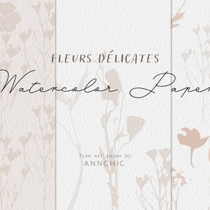 Papel digital floral, paquete de papel beige, álbum de recortes botánico, diario basura con flores silvestres, tarjetas de manualidades para bodas, papel de acuarela, impresiones neutrales