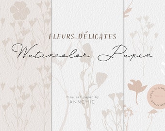 Motifs floraux, fleurs sauvages aquarelles, papier numérique botanique, texture aquarelle beige, papier à base de plantes, fond floral, impressions neutres