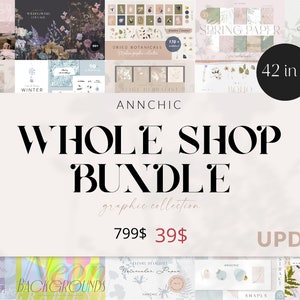 Ultimatives Grafikdesign-Paket für Kreative | 42 in 1 Shop Bundle | Floral Clipart, Hintergründe, Papiere & Elemente | Kommerzielle Nutzung