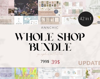 Ultimatives Grafikdesign-Paket für Kreative | 42 in 1 Shop Bundle | Floral Clipart, Hintergründe, Papiere & Elemente | Kommerzielle Nutzung