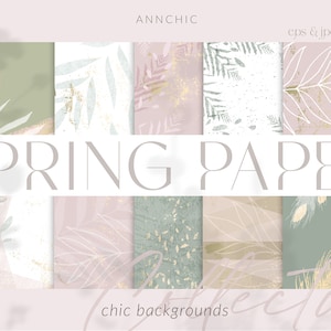Digitaal papier lente - Botanisch digitaal papier - Bloemenpapier - Goudroze digitaal papier - Goudpatina-achtergronden - Digitaal zomerpapier
