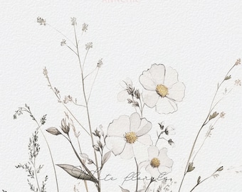 Wildflower digital paper, floral paper, botanical digital paper, beige paper, watercolor texture, neutral paper, boho background, neutral