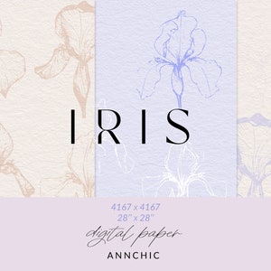 Florales digitales Papier, Iris Blumen Aquarell, weiche Papierstruktur, violettes Papier, Frühling Illustration, botanisches png