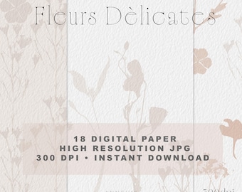 Beige Blush Floral Digital Paper Pack – Neutral Vintage Watercolor Backgrounds, 12x12 Romantic Scrapbook Paper, Elegant Printable Textures