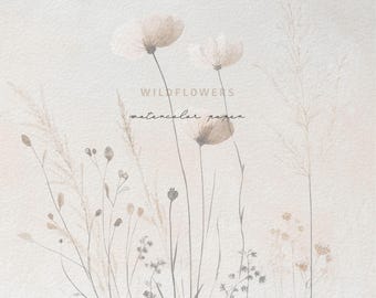 Wildflower digital paper, floral paper, botanical digital paper, beige paper, watercolor texture, neutral paper, boho background, neutral