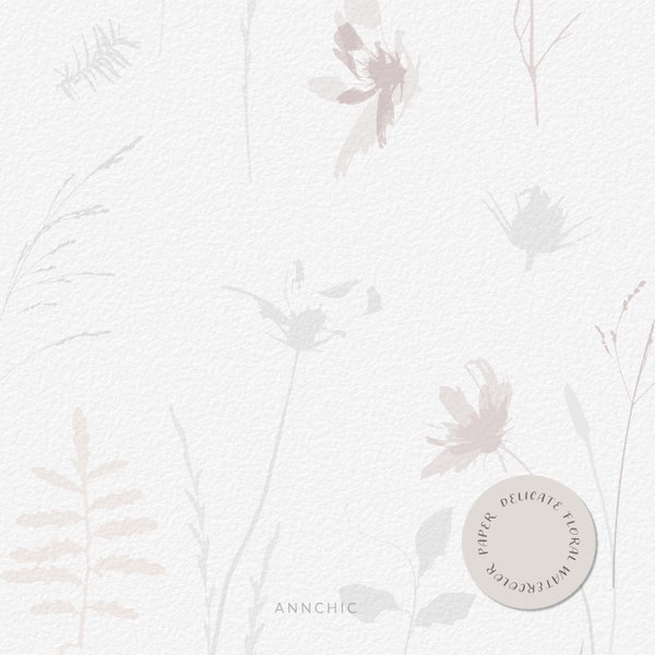 Meadow flowers watercolour, Floral digital paper, Neutral beige flowers, Botanical Watercolour texture paper, Summer field flowers pattern