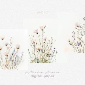 Papier numérique de fleurs sauvages, papier floral, papier numérique botanique, papier beige, texture aquarelle, papier neutre, fond bohème, neutre