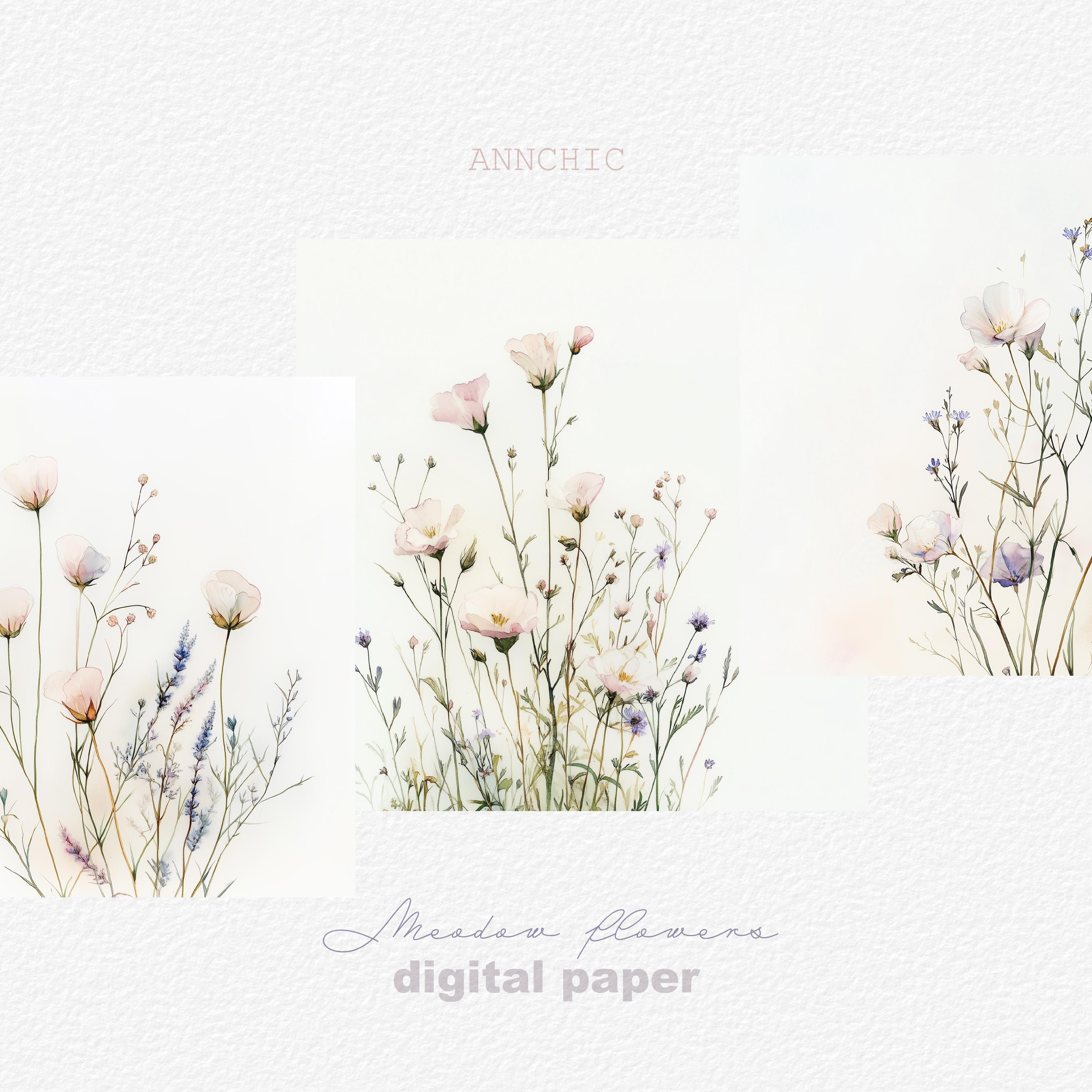 Wildflower digital paper, floral paper, botanical digital paper, beige paper, watercolor texture, neutral paper, boho background, neutral