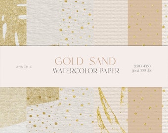 Gold foil watercolor paper - Gold brush backgrounds - Gold foil backgrounds - Gold foil textures - Summer digital paper - Glitter wallpaper