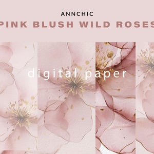 Papel digital con flores rosas, arte de acuarela imprimible, scrapbooking floral, creación de manualidades, descarga instantánea, tarjetas de diario basura, escaramujo silvestre