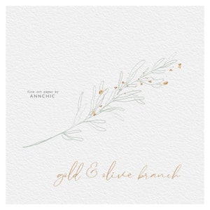 Olijfgoudtak aquarelpapier, groene olijfboombladeren schets, botanische fine art papier textuur, digitaal plakboek, goudfolie schittert