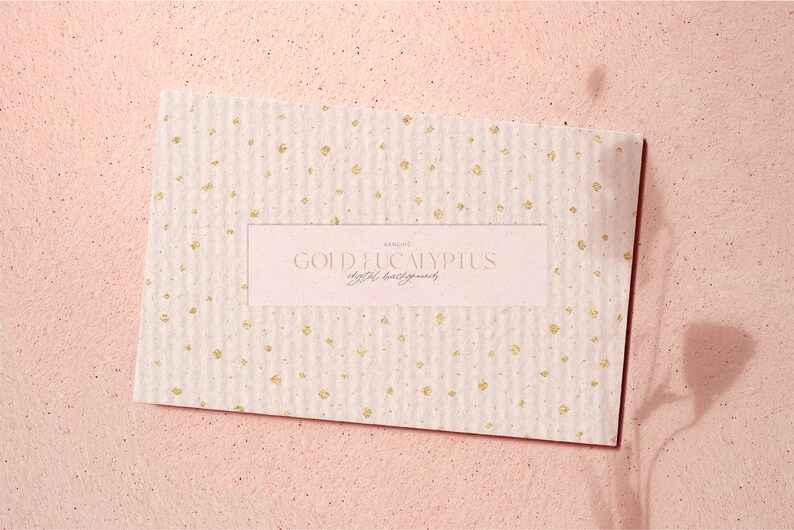 May include: A white card with a gold speckled pattern and the text "AUBRIC GOLD EUCALYPTUS digital backgrounds" in a black frame.