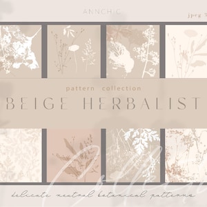 Beige Blumenmuster, Scrapbooking digitales Papier, botanische druckbare Hintergründe, pflanzliche Aquarelltextur, Decoupage, Journal neutrales JPG