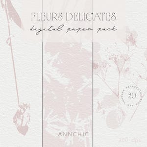 French Botanical Digital Paper Pack – Blush Neutral Floral Textures, Vintage Dusty Pink Backgrounds, Shabby Chic Scrapbook Paper 300 DPI JPG
