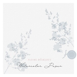 Fine art paper, Floral digital paper, light blue watercolor botanical paper, floral paper  texture, wildflower pattern, grass meadow field