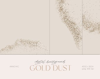 May include: Digital background with a gold glitter effect on a beige background. The text "GOLD DUST" is written in a cursive font at the bottom of the image.