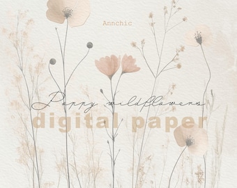 Wildflower digital paper, floral paper, botanical digital paper, beige paper, watercolor texture, neutral paper, boho background, neutral