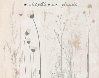 Wildflower digital paper, floral paper, botanical digital paper, beige paper, watercolor texture, neutral paper, boho background, neutral