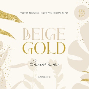 Goudbeige bladeren, Vector bladeren textuur, herfstbladbladeren, blad digitaal papier, bladgoud overlays, tropische bladeren clipart, blad clipart