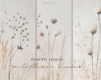 Wildflower digital paper, floral paper, botanical digital paper, beige paper, watercolor texture, neutral paper, boho background, neutral