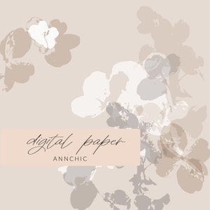 Floral digital paper, Boho paper, botanical digital paper, beige paper, watercolor texture, neutral paper, floral background, neutral