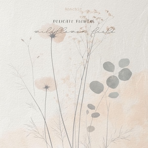 Digitaal papier met wilde bloemen, bloemenpapier, botanisch digitaal papier, beige papier, aquareltextuur, neutraal papier, boho-achtergrond, neutraal
