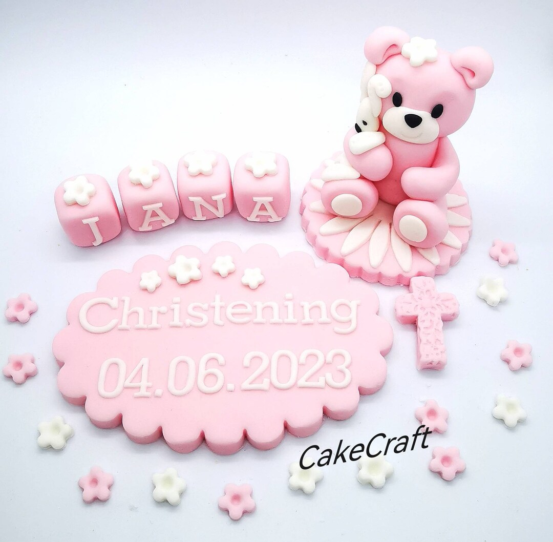 Teddy Bear Christening Baptism Birthday Edible Icing Sugar Paste Cake ...