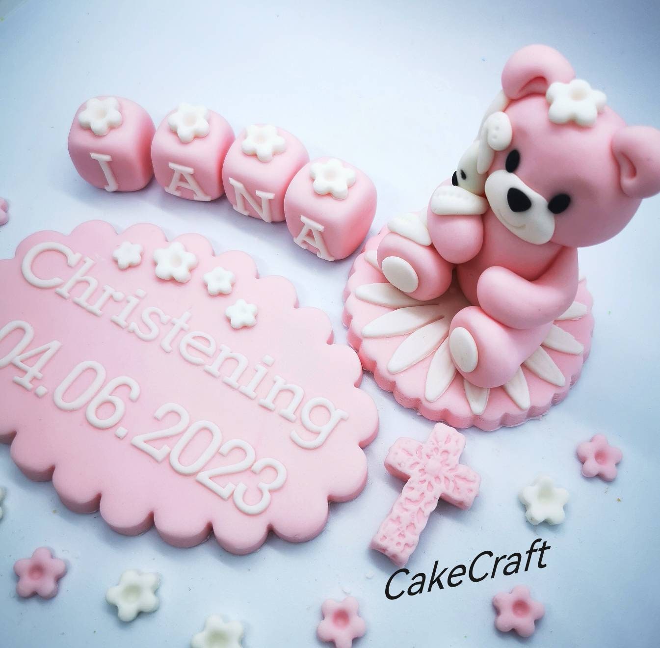 Teddy Bear Christening Baptism Birthday Edible Icing Sugar Paste Cake ...