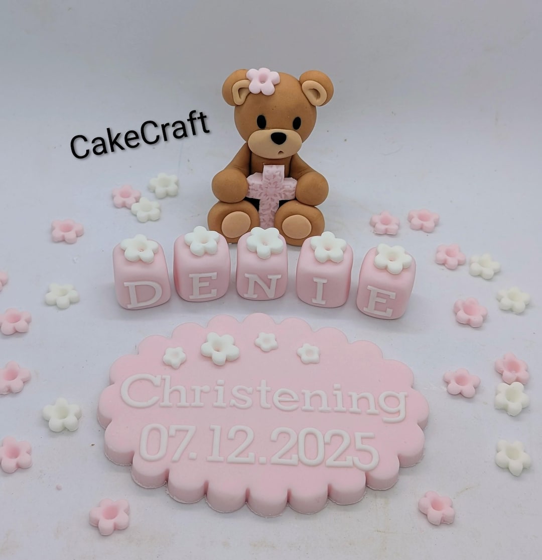 Teddy Bear Christening Baptism Birthday Edible Icing Sugar Paste Cake ...