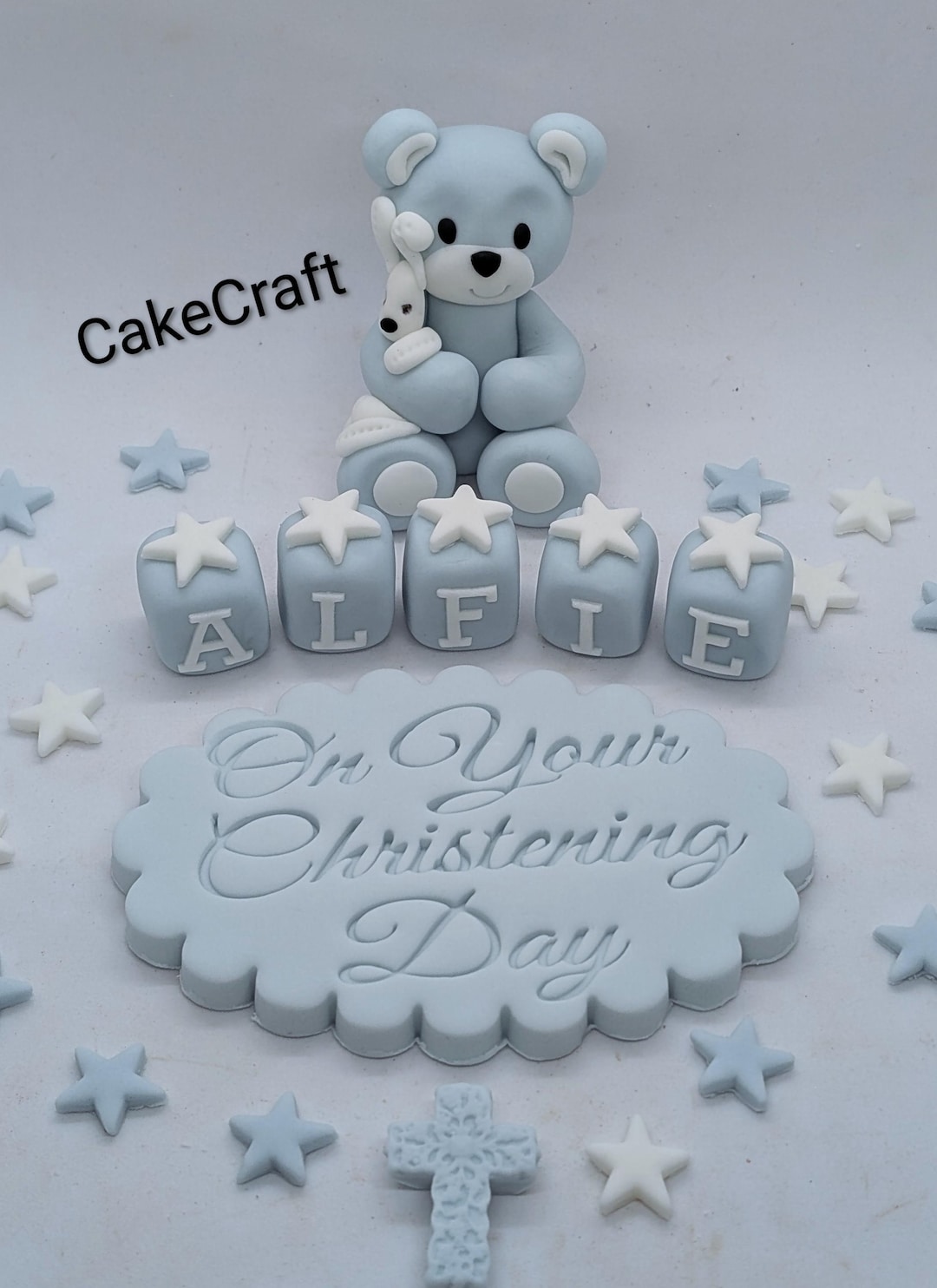 Teddy Bear Christening Baptism Birthday Edible Icing Sugar Paste Cake ...