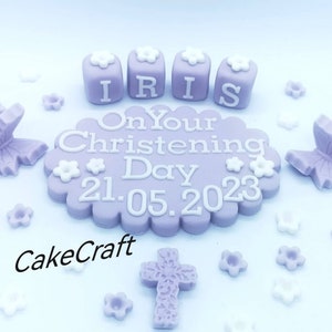 Christening/Baptism/first communion plaque, blocks, butterflies, cross, flowers, stars, Edible sugarpaste cake toppers, cake docorations