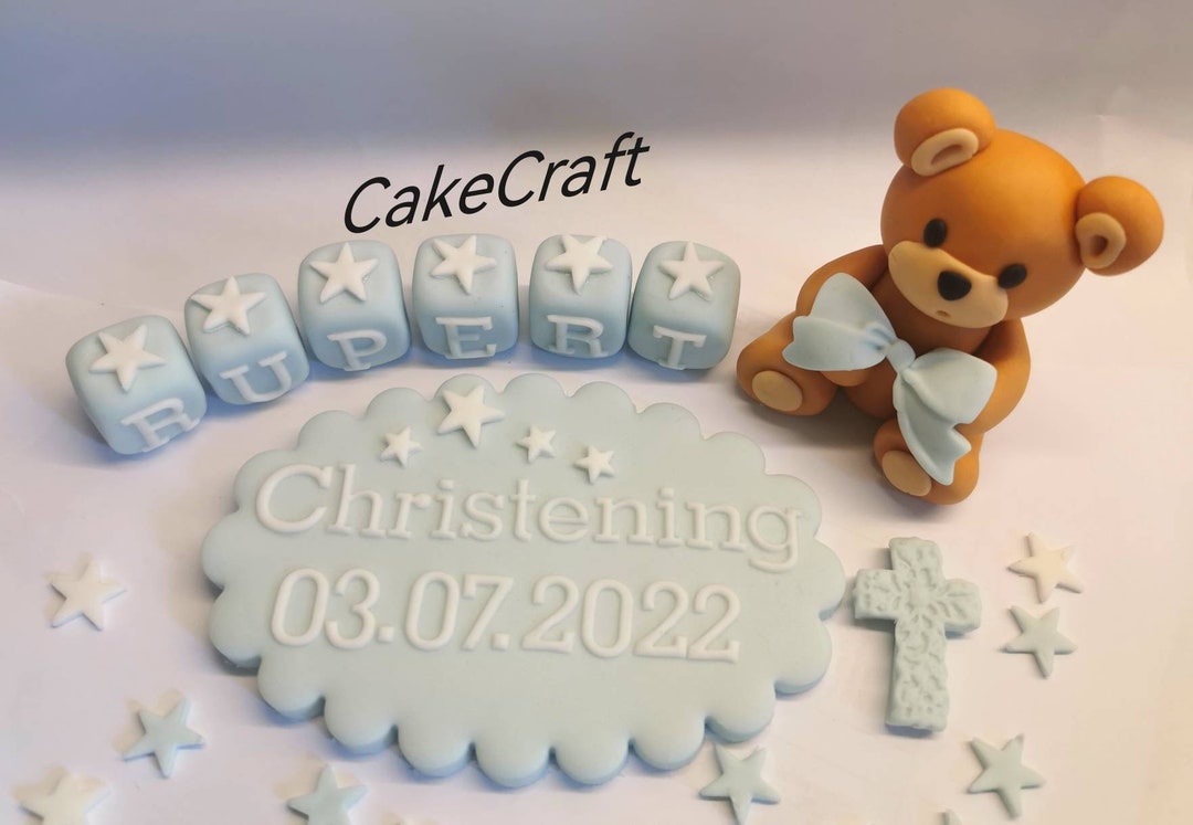Teddy Bear Christening Baptism Birthday Edible Icing Sugar Paste Cake ...