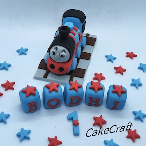 Thomas tank engine Train Christening Baptism Birthday boys/girls Edible icing sugar paste cake decorations cake toppers, name, age, stars