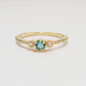 Delicate Aquamarine Ring, Gold Ring, Minimalist Ring, Pearl Ring, Tiny Ring, 14K Ring, Stackable Ring, Statement Ring, Wedding Ring, Band