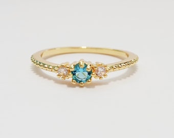 Delicate Aquamarine Ring, Gold Ring, Minimalist Ring, Pearl Ring, Tiny Ring, 14K Ring, Stackable Ring, Statement Ring, Wedding Ring, Band