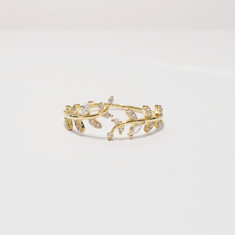 14K Ring Leaf Diamond Ring Gold Ring Stackable Ring Wedding Ring Tiny Ring Pearl Ring Minimalist Ring Statement Ring Band Ring