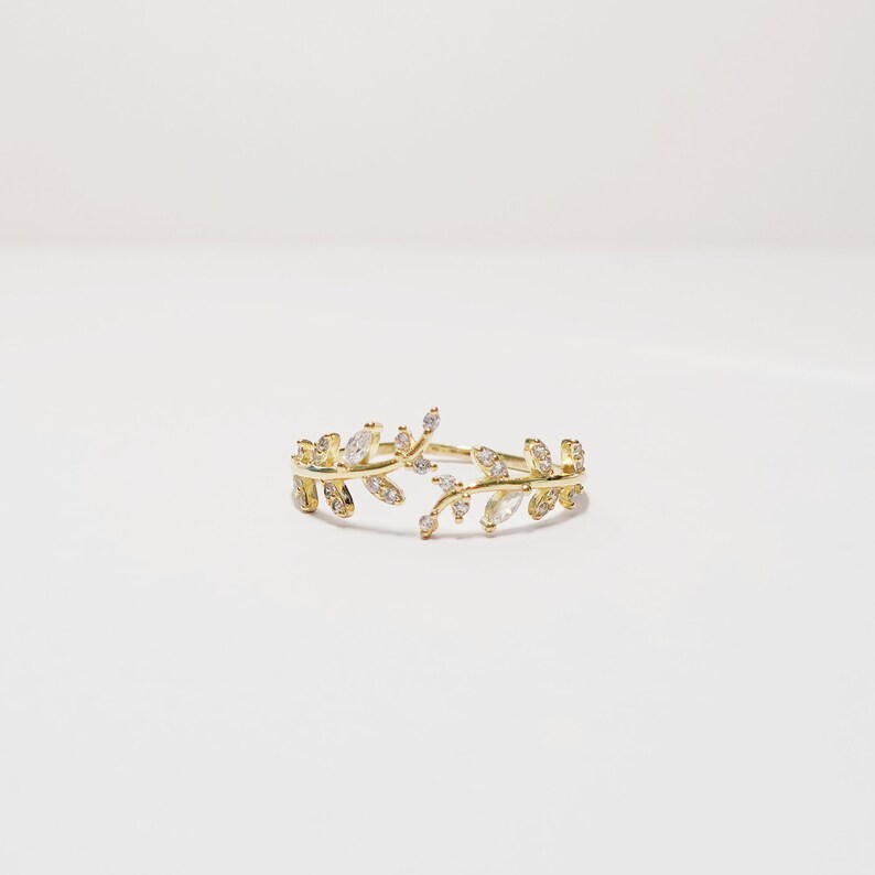 14K Ring Leaf Diamond Ring Gold Ring Stackable Ring Wedding Ring Tiny Ring Pearl Ring Minimalist Ring Statement Ring Band Ring