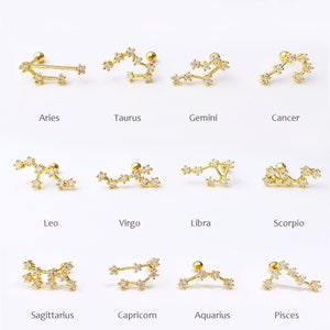 Zodiac Constellations Earring, Helix Earring, Single Earring, Screw Back Earring Stud, Piercing Stud, Gift for her, Birthday Gift